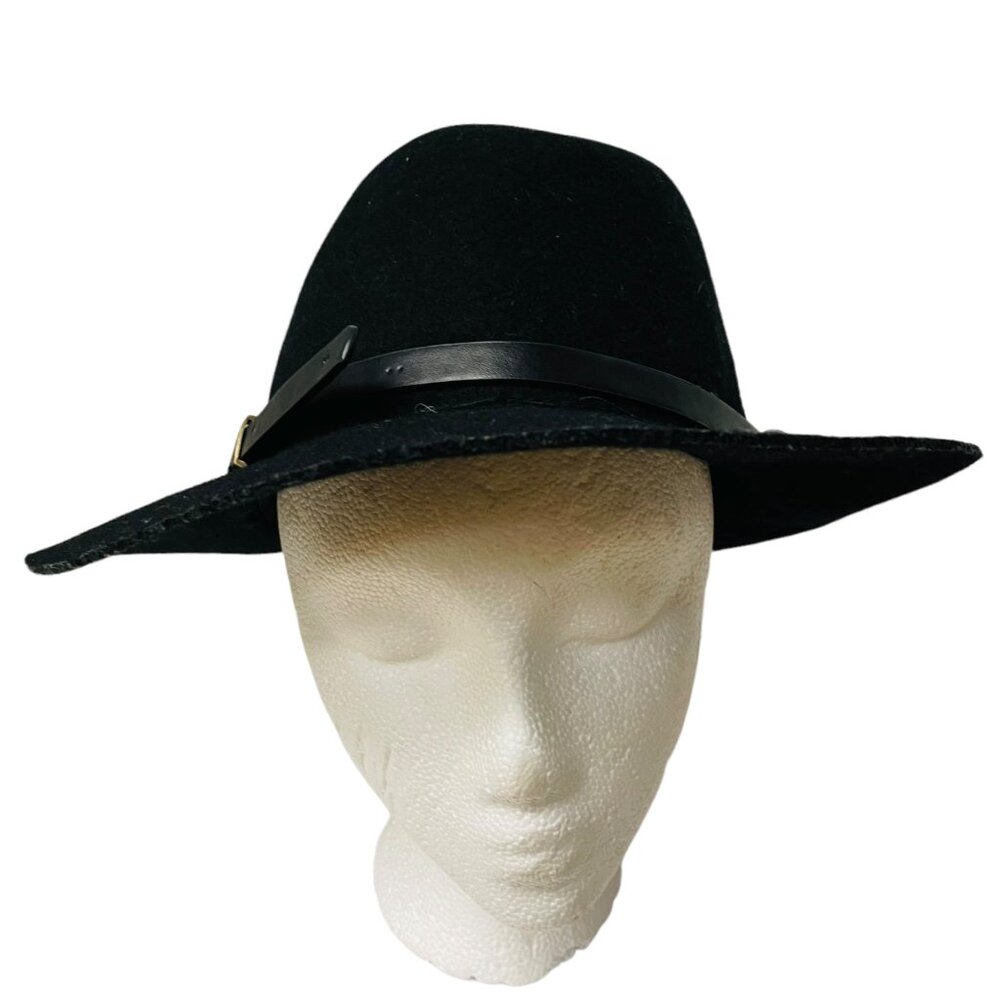 Black Wool Fedora Hat with Faux Leather‎ Band Unisex Adjustable Size Stylish and